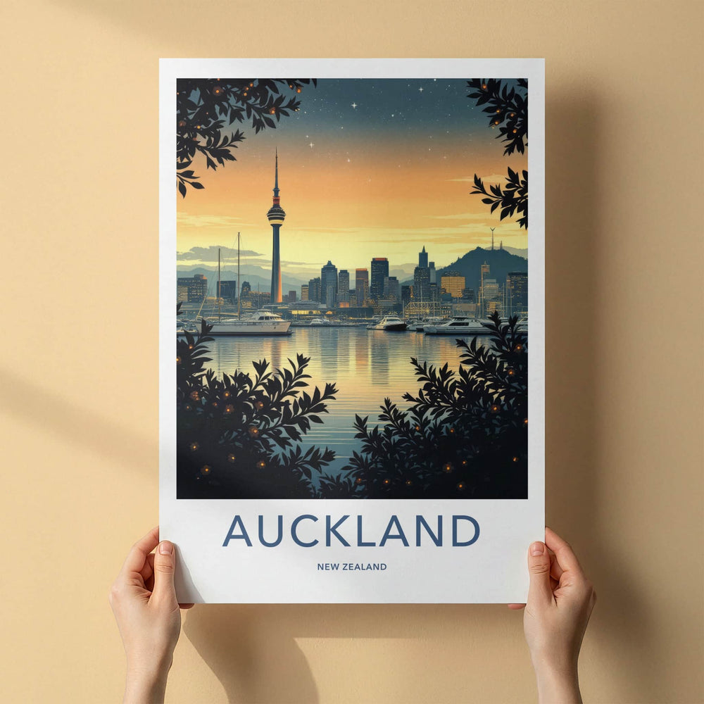 Auckland Poster - New Zealand Travel Art - Sky Tower Twilight Home Decor