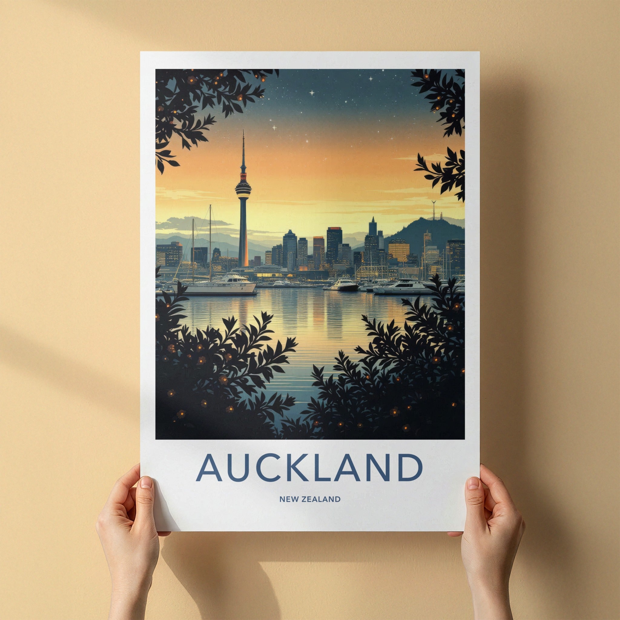 Auckland Poster - New Zealand Travel Art - Sky Tower Twilight Home Decor