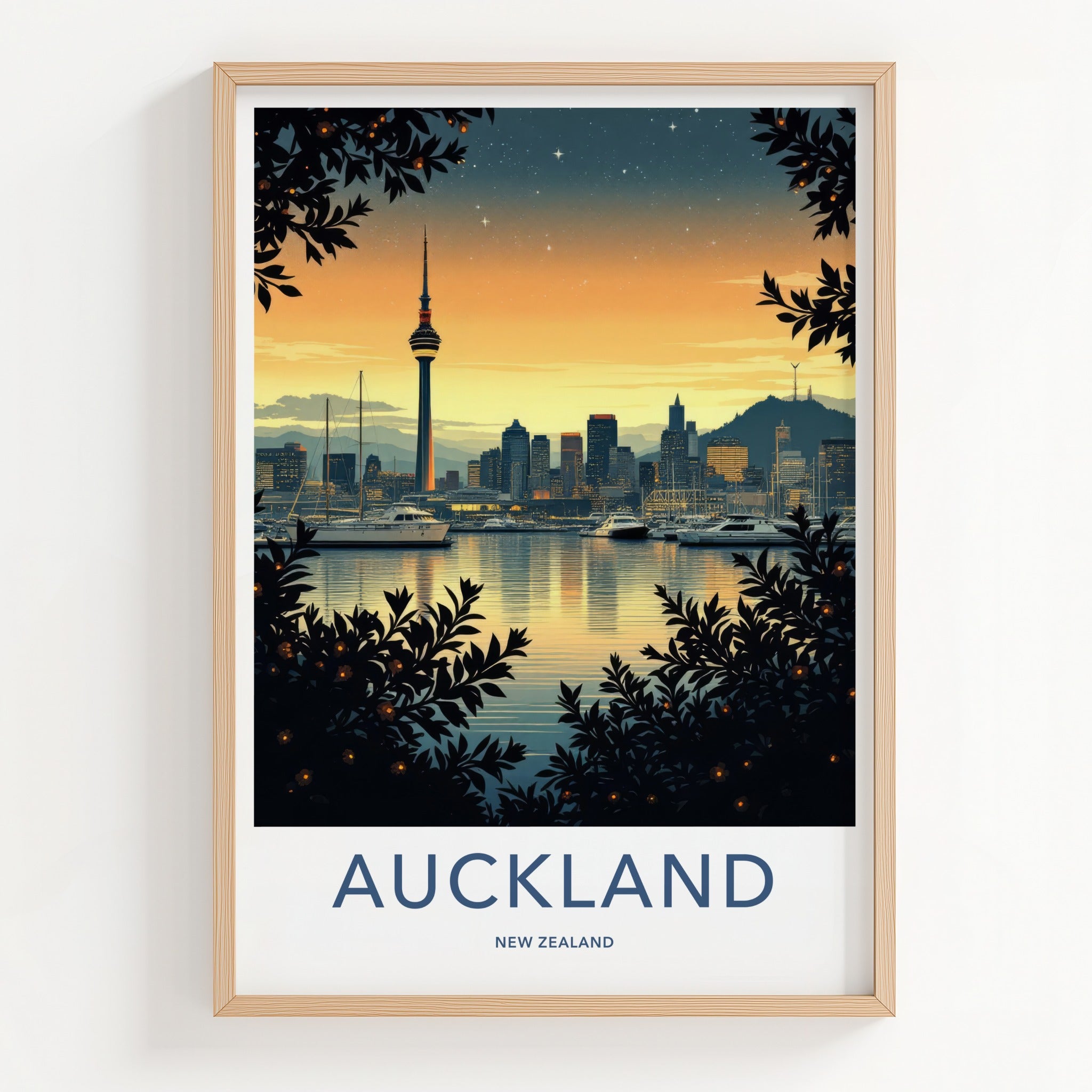 Auckland Poster - New Zealand Travel Art - Sky Tower Twilight Home Decor