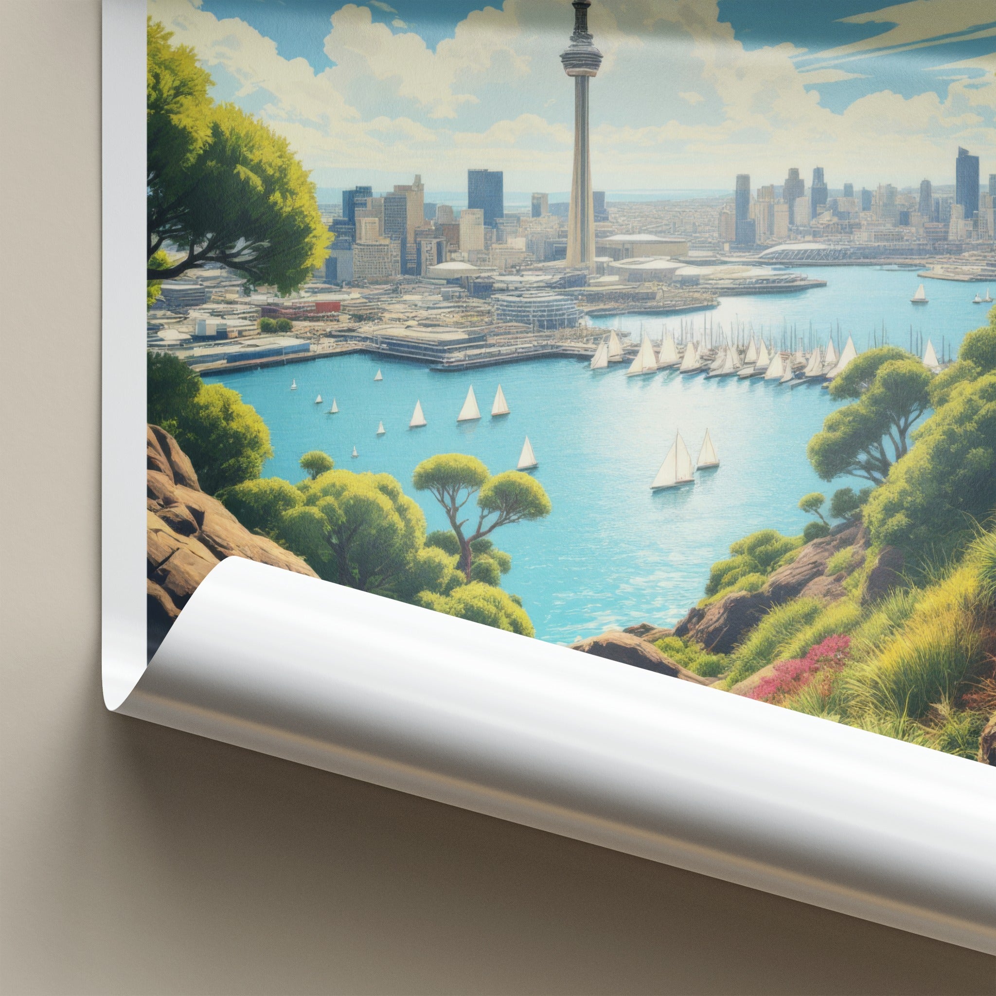 Auckland Poster - New Zealand Travel Art - Skytower Harbor View Home Decor