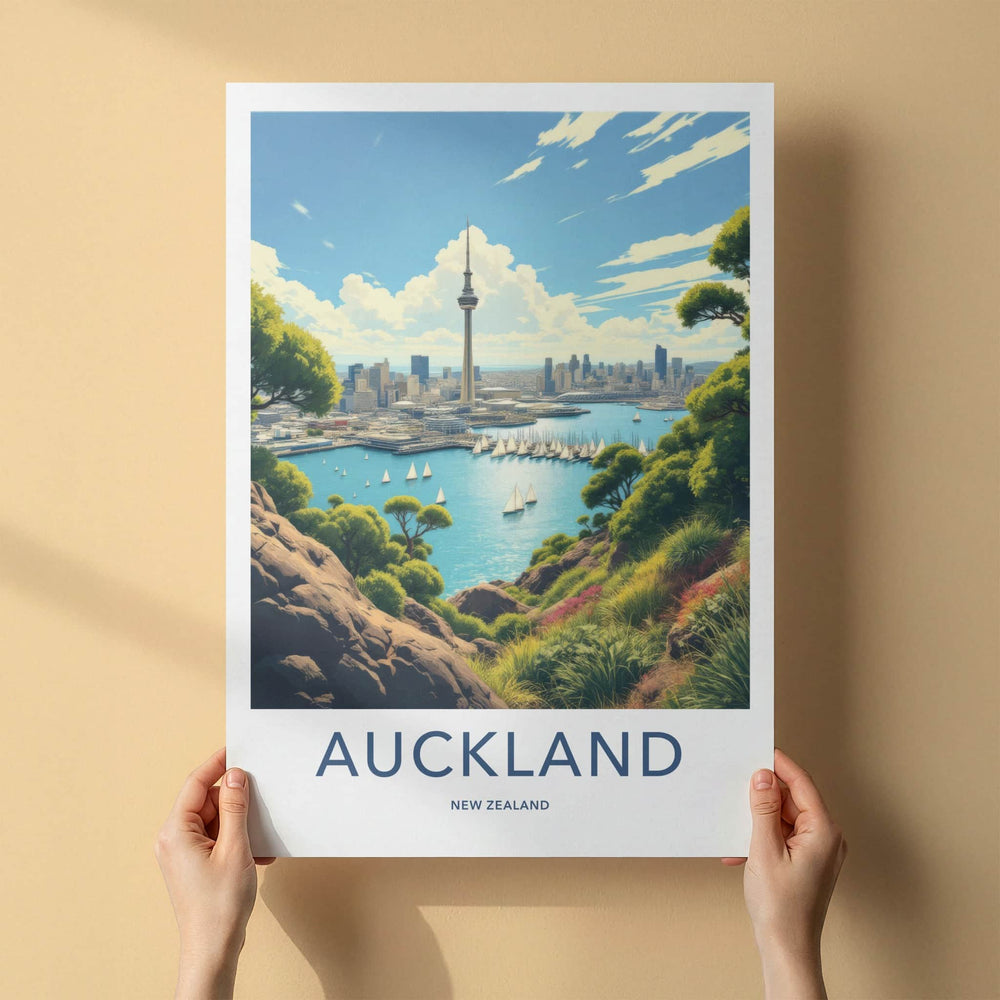 Auckland Poster - New Zealand Travel Art - Skytower Harbor View Home Decor