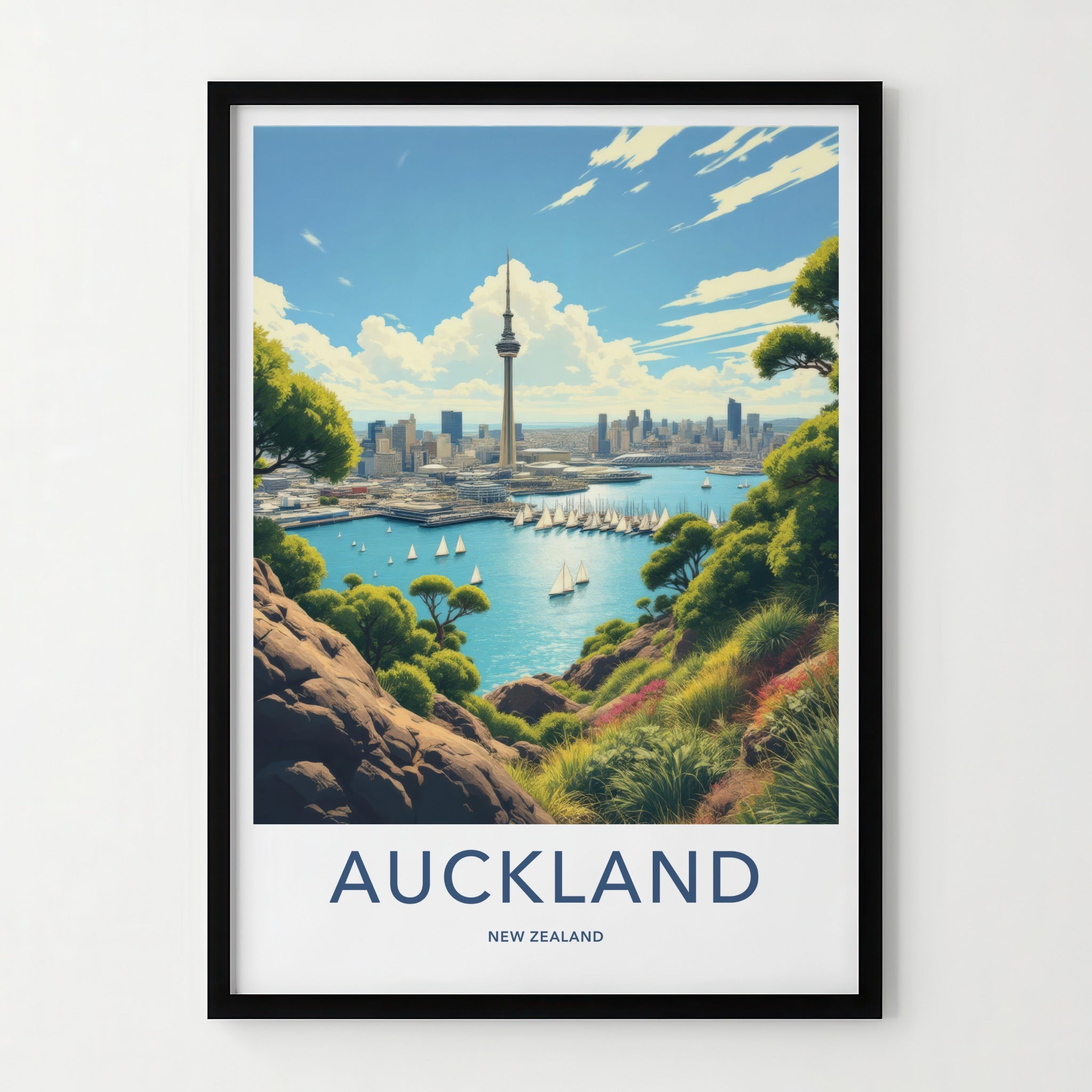 Auckland Poster - New Zealand Travel Art - Skytower Harbor View Home Decor