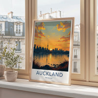 Auckland Poster - New Zealand Travel Art - Sunset City Skyline Home Decor