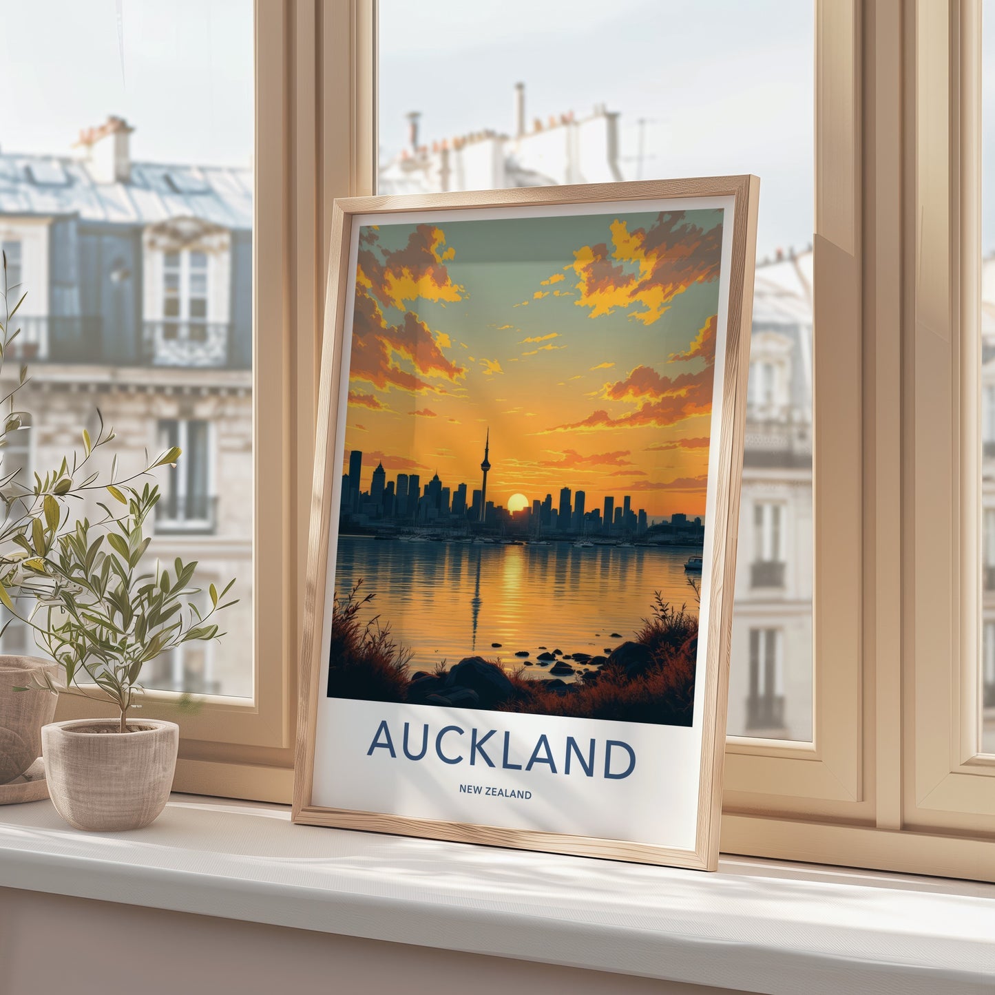 Auckland Poster - New Zealand Travel Art - Sunset City Skyline Home Decor