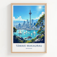 Auckland Poster - New Zealand Travel Print - Sky Tower Waterfront City Home Decor