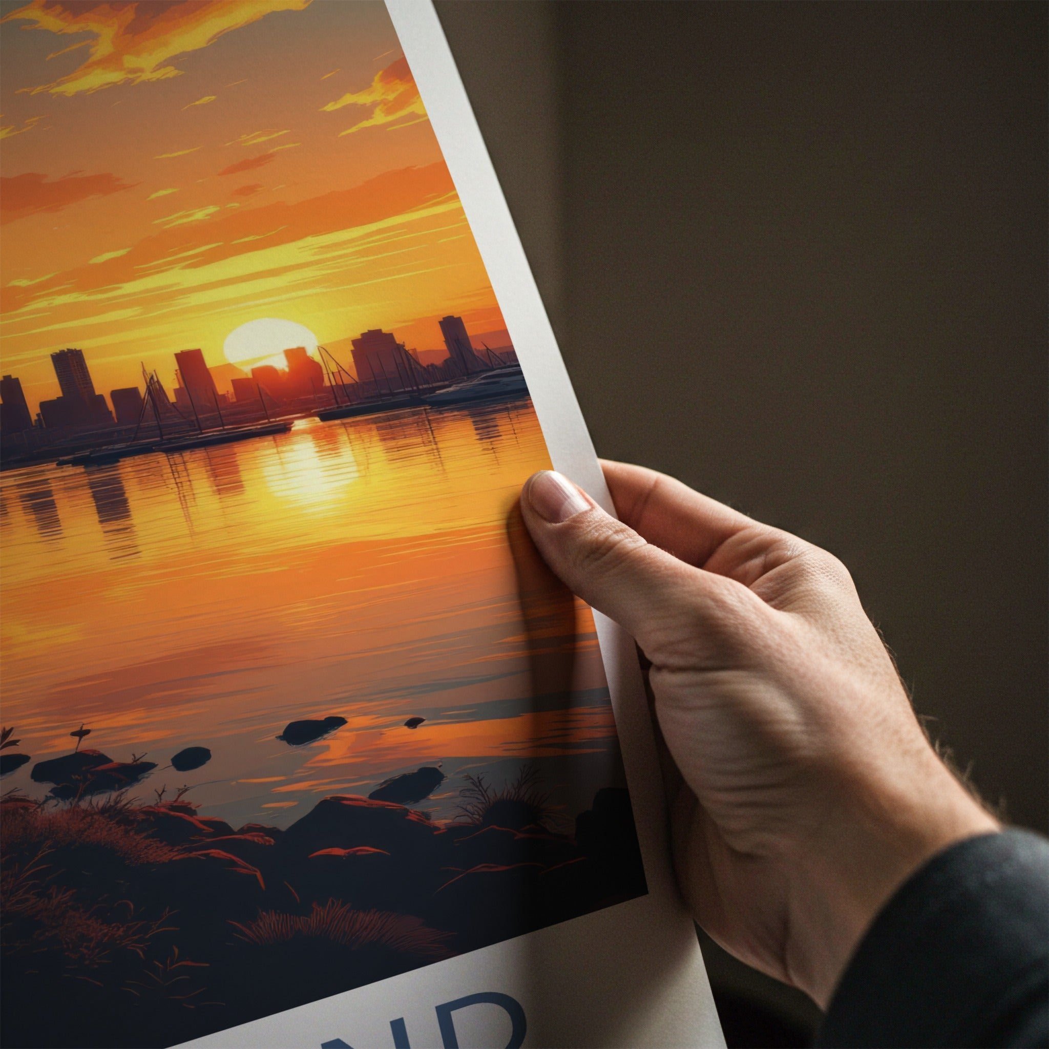 Auckland Poster - New Zealand Travel Print - Sunset City Reflections Wall Decor