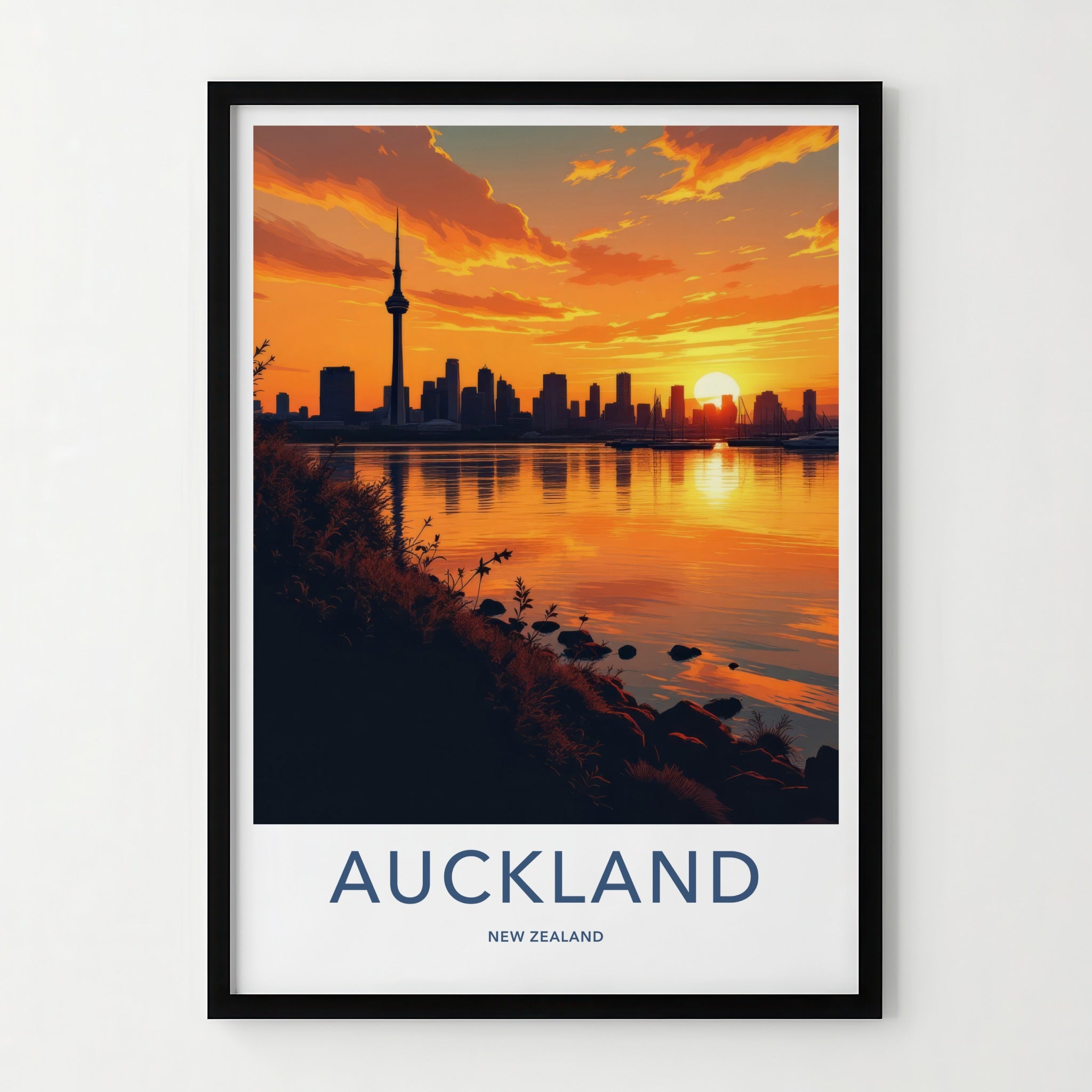Auckland Poster - New Zealand Travel Print - Sunset City Reflections Wall Decor
