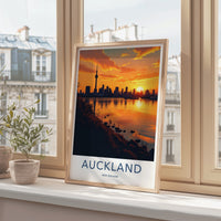 Auckland Poster - New Zealand Travel Print - Sunset City Reflections Wall Decor