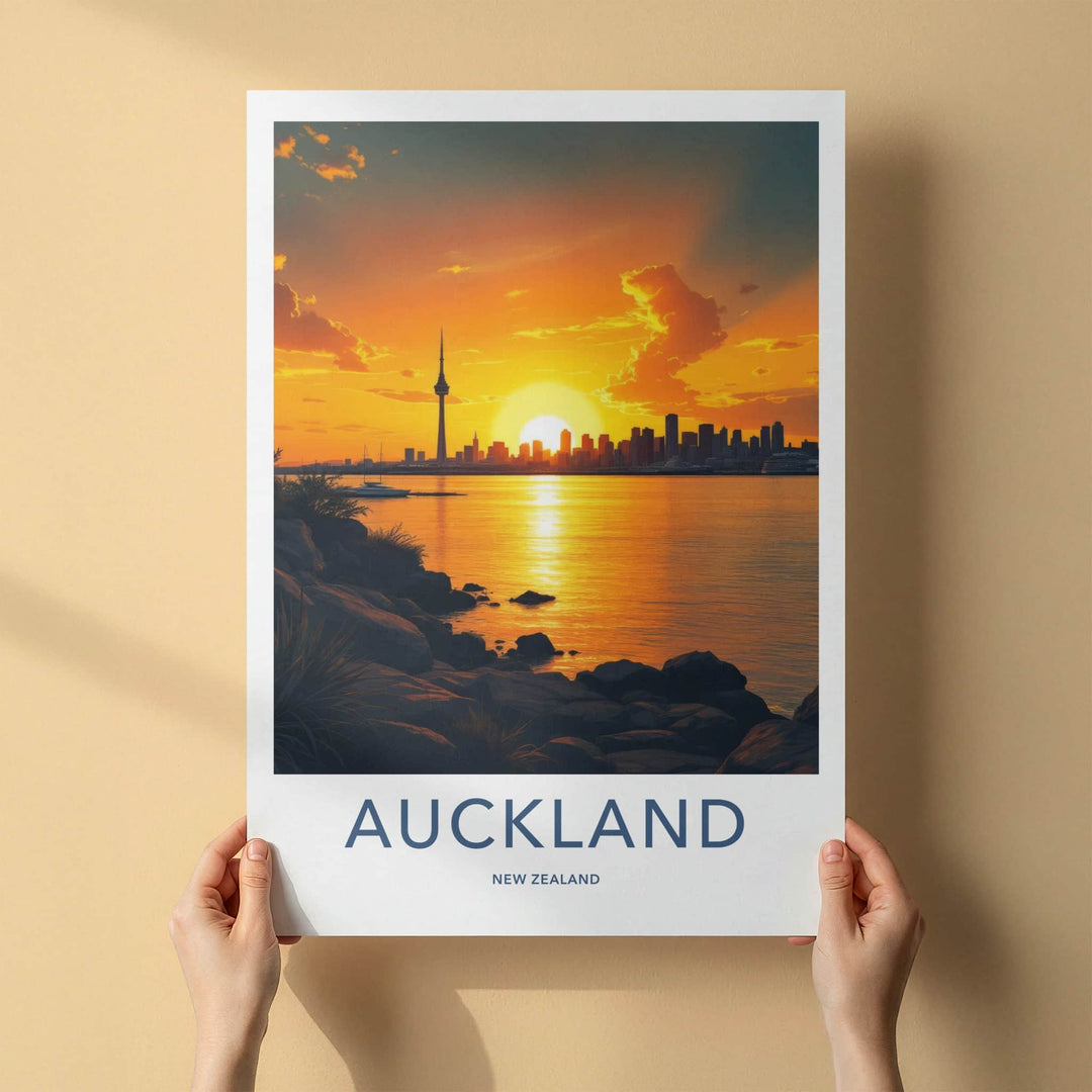 Auckland Poster - New Zealand Wall Art - Radiant Tower Sunset Home Decor
