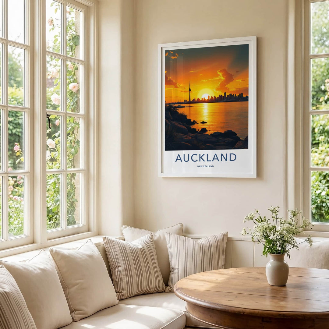 Auckland Poster - New Zealand Wall Art - Radiant Tower Sunset Home Decor