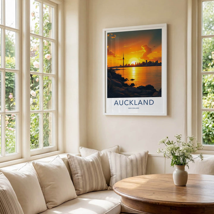 Auckland Poster - New Zealand Wall Art - Radiant Tower Sunset Home Decor