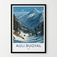 Auli Bugyal Poster - India Travel Print - Snowy Mountain Ski Wall Decor