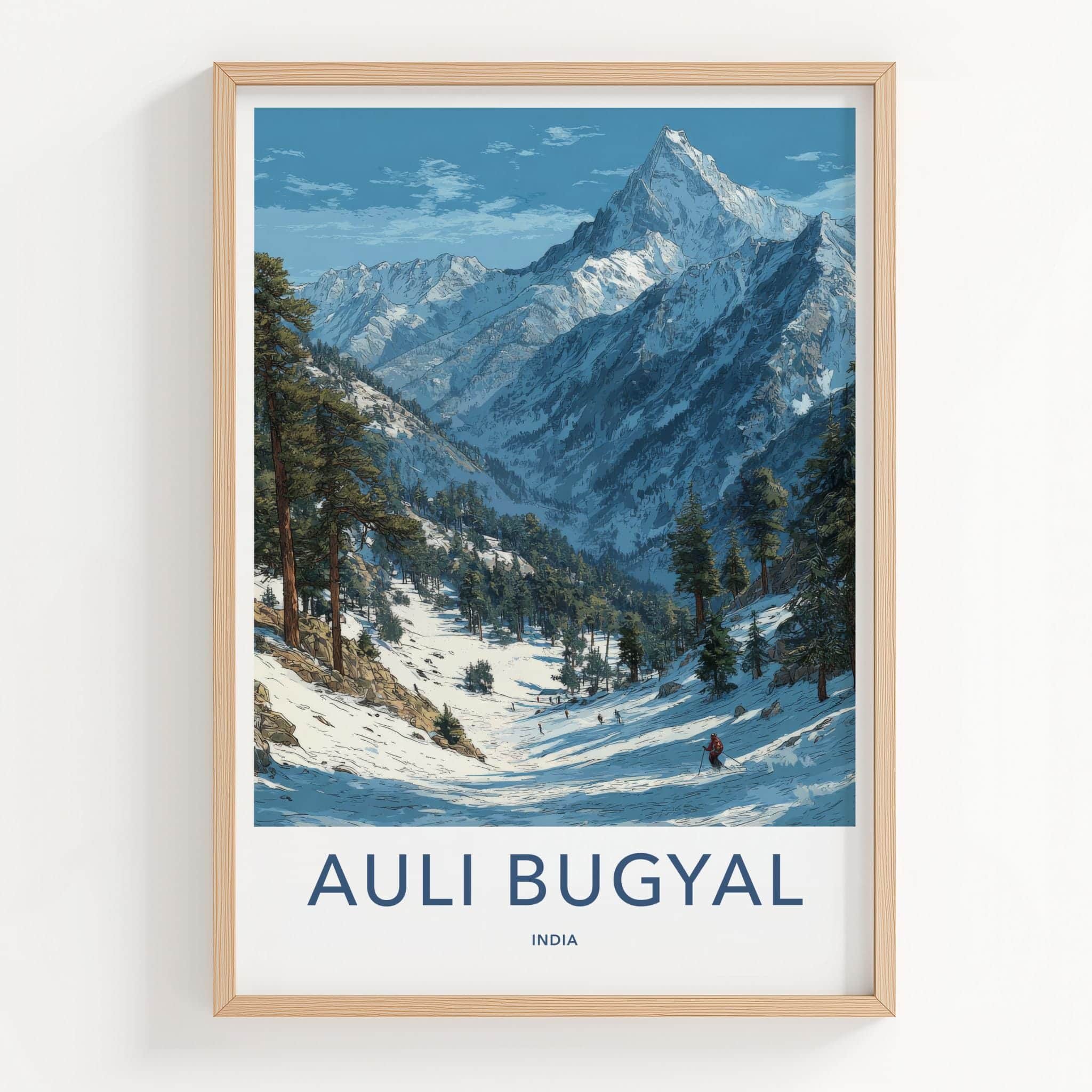 Auli Bugyal Poster - India Travel Print - Snowy Mountain Ski Wall Decor