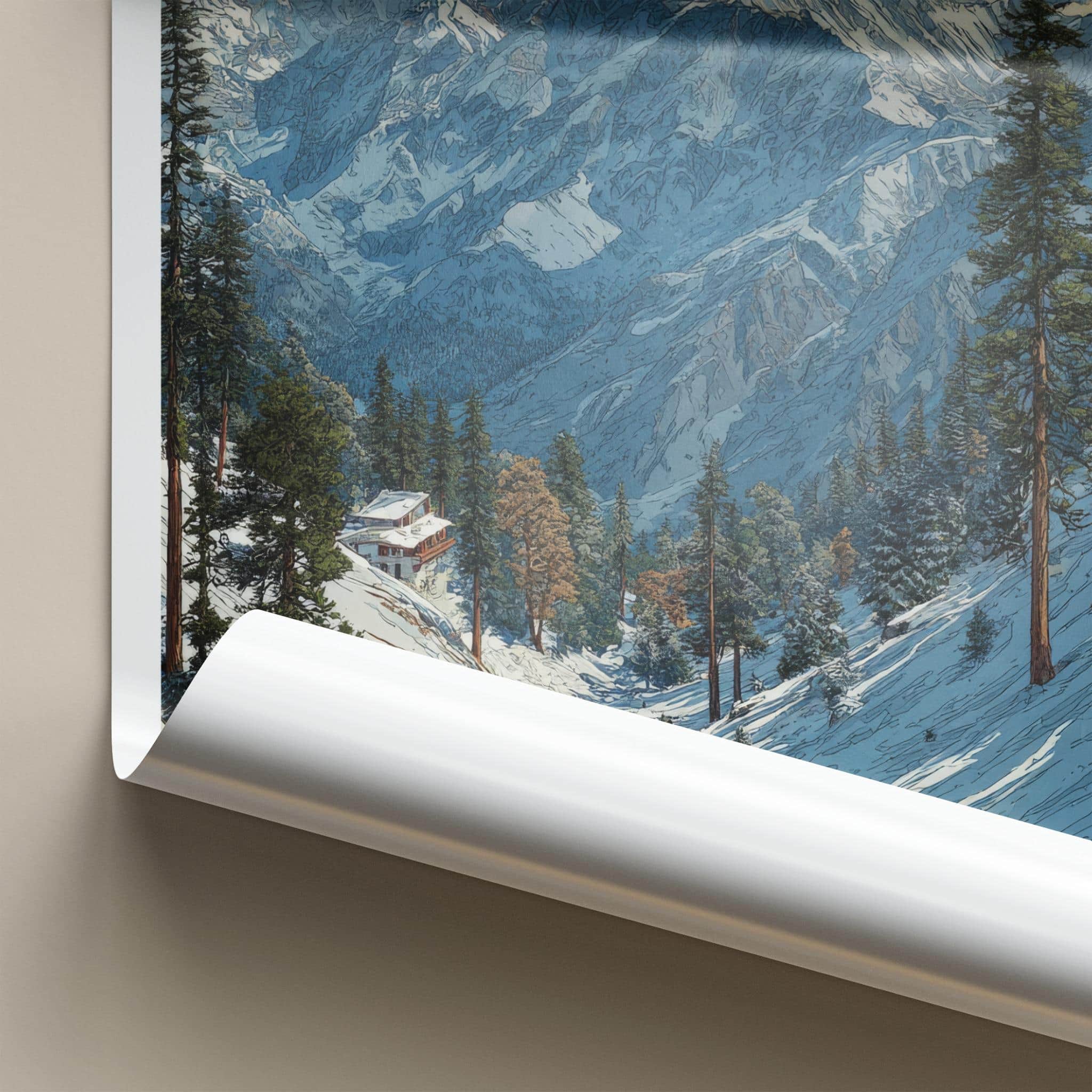 Auli Bugyal Poster - Uttarakhand Travel Art - Snowy Mountain Slope Wall Decor