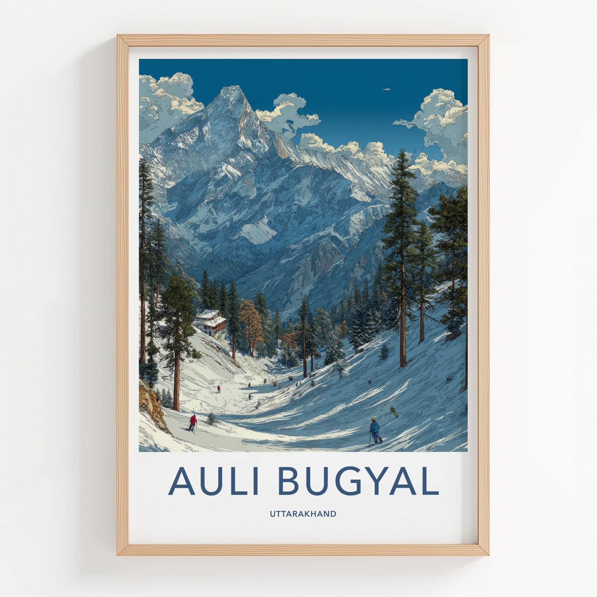Auli Bugyal Poster - Uttarakhand Travel Art - Snowy Mountain Slope Wall Decor