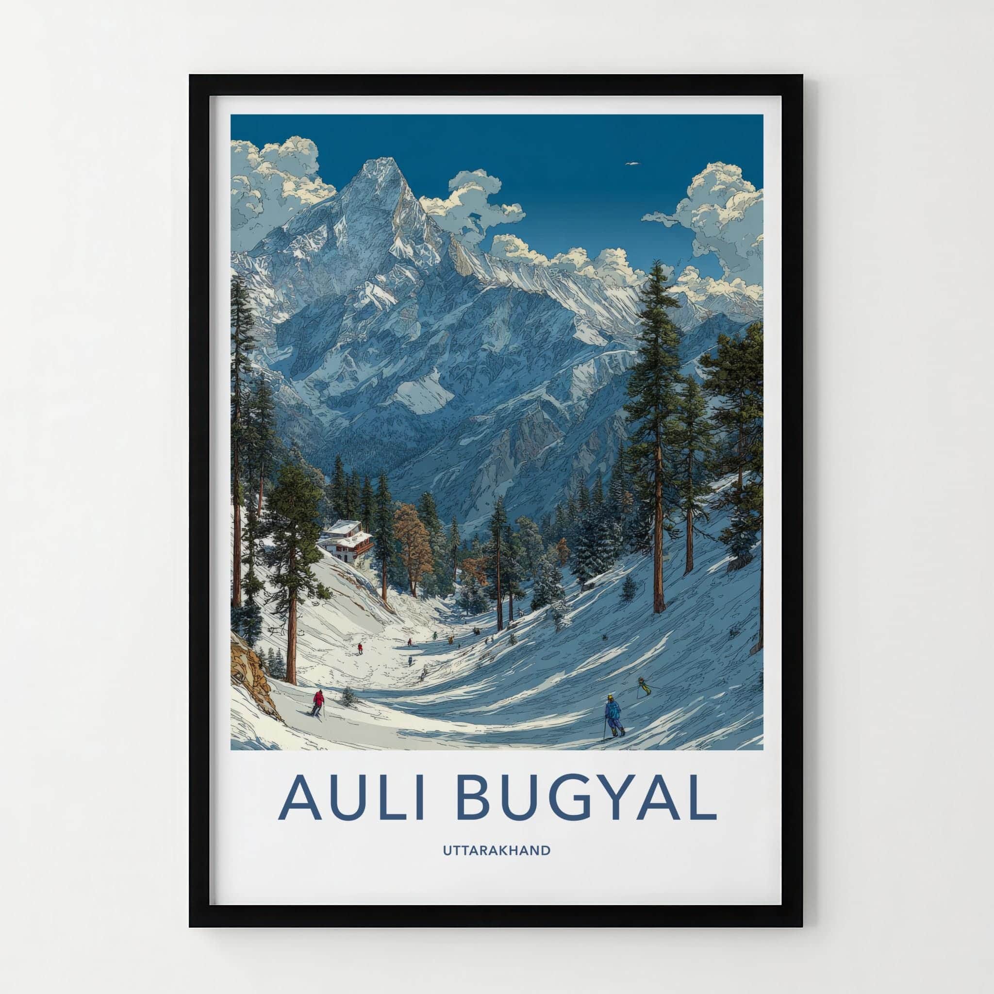 Auli Bugyal Poster - Uttarakhand Travel Art - Snowy Mountain Slope Wall Decor