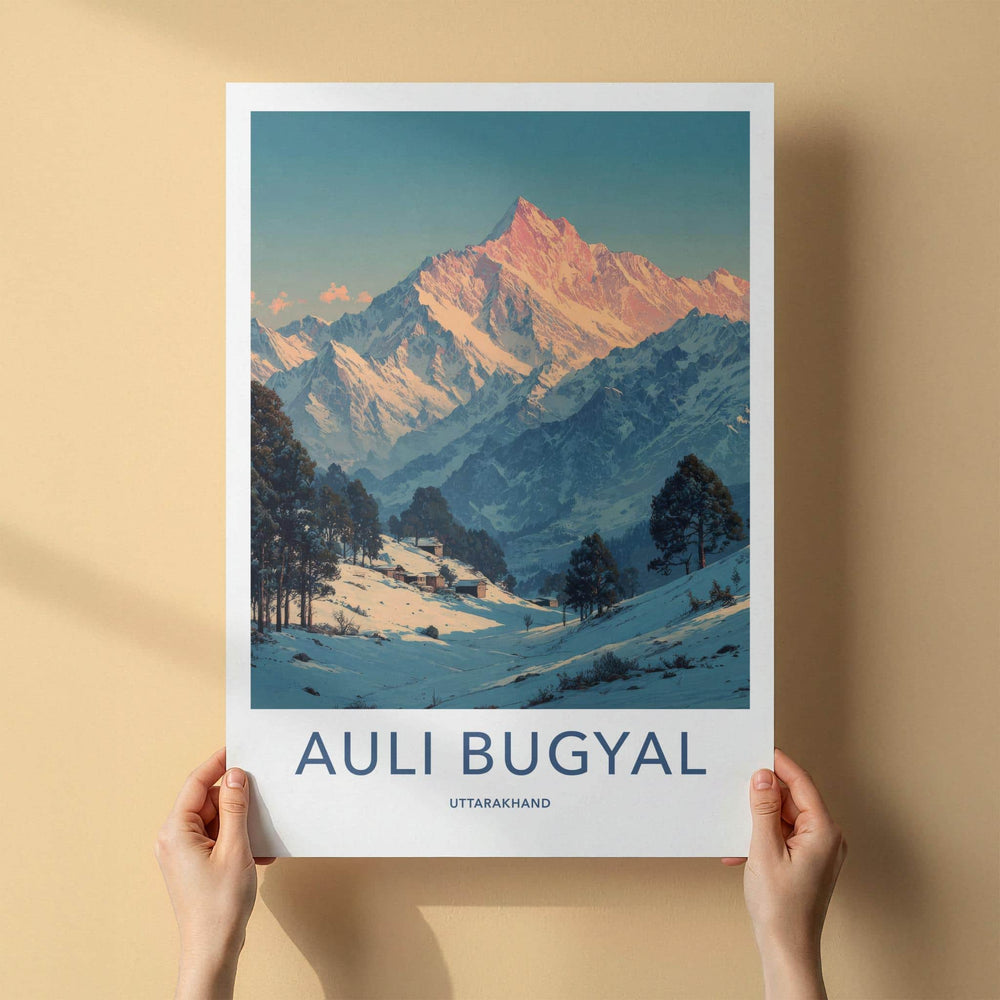 Auli Bugyal Poster - Uttarakhand Travel Art - Snowy Peak View Home Decor