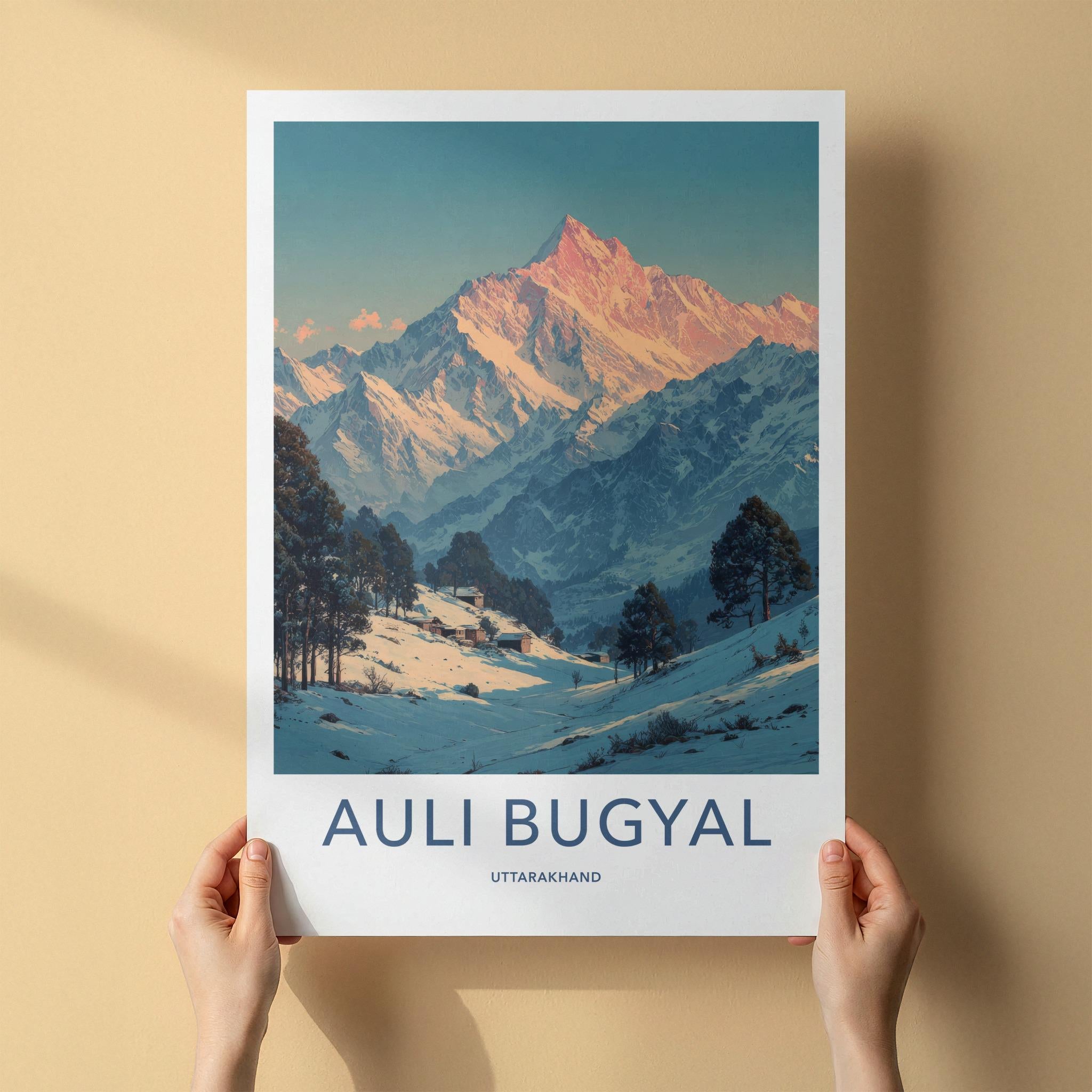 Auli Bugyal Poster - Uttarakhand Travel Art - Snowy Peak View Home Decor