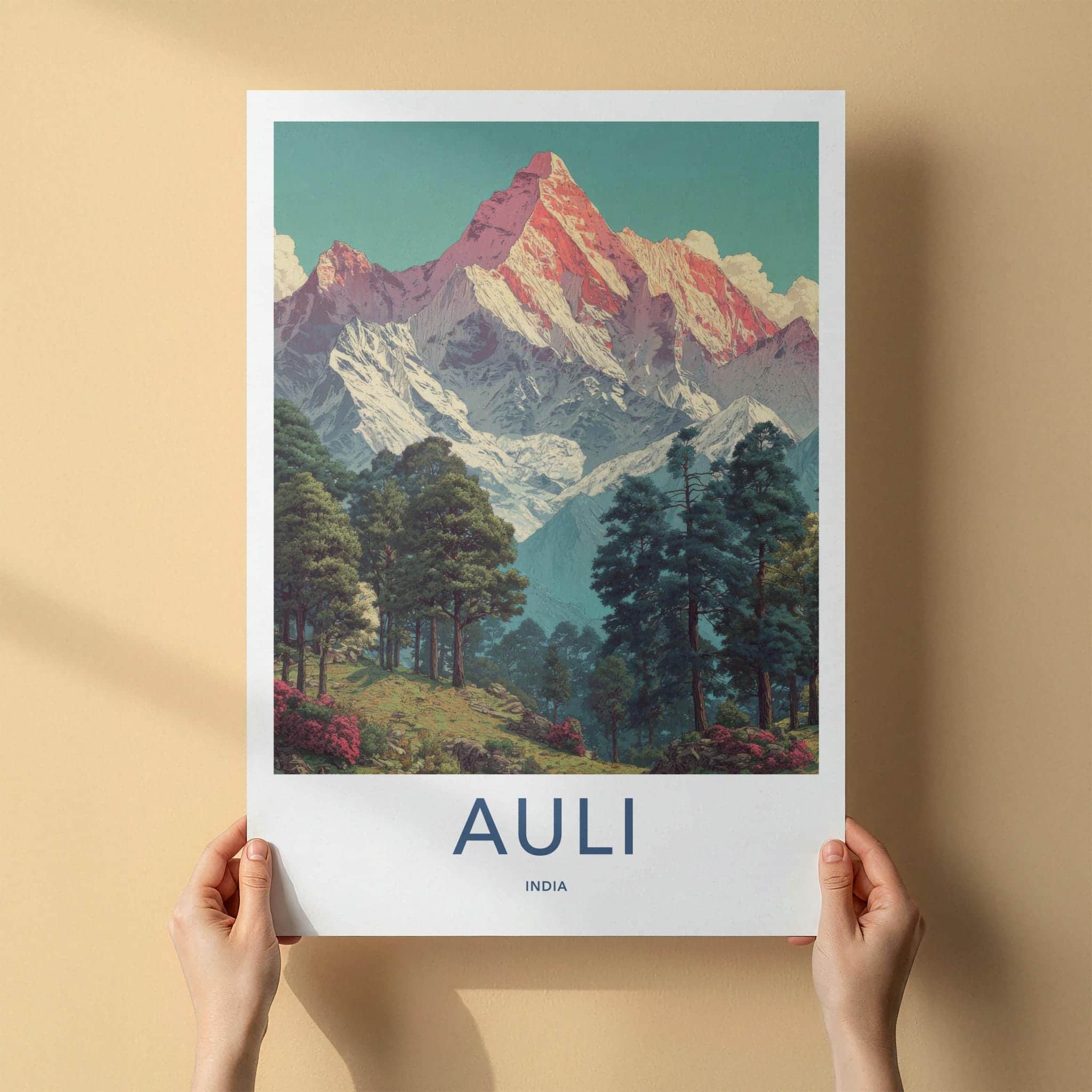 Auli Poster - India Travel Art - Snowy Mountain Forest Home Decor