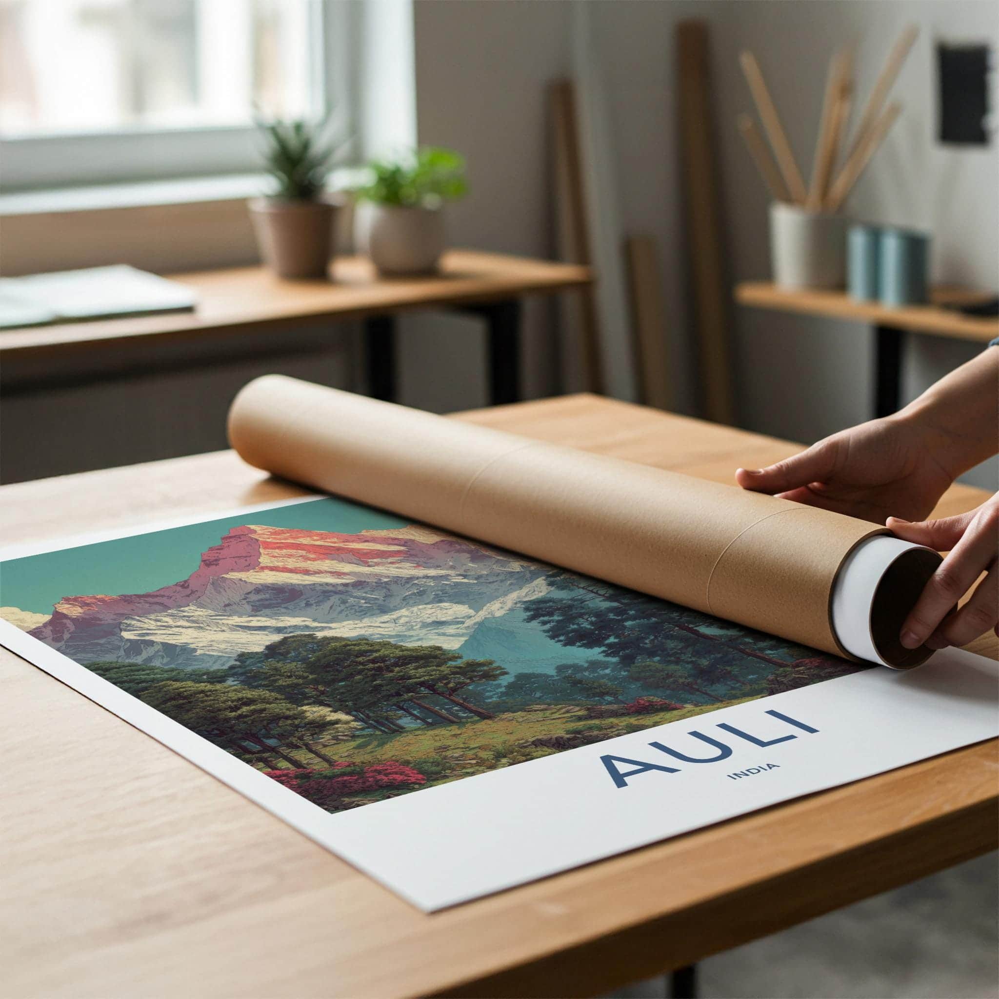Auli Poster - India Travel Art - Snowy Mountain Forest Home Decor