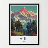 Auli Poster - India Travel Art - Snowy Mountain Forest Home Decor