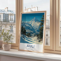 Auli Poster - India Travel Art - Uttarakhand Snowy Slopes Home Decor