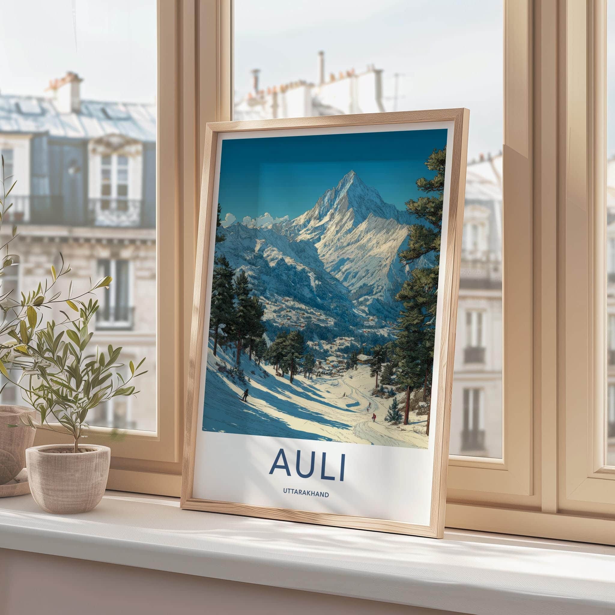 Auli Poster - India Travel Art - Uttarakhand Snowy Slopes Home Decor