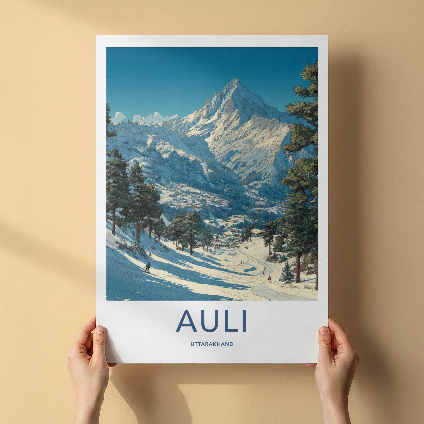 Auli Poster - India Travel Art - Uttarakhand Snowy Slopes Home Decor