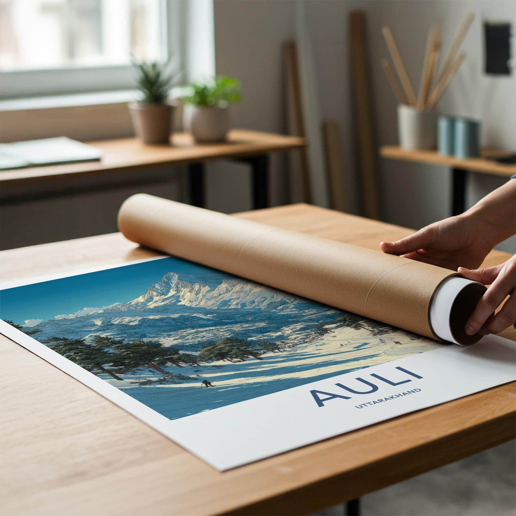 Auli Poster - India Travel Art - Uttarakhand Snowy Slopes Home Decor