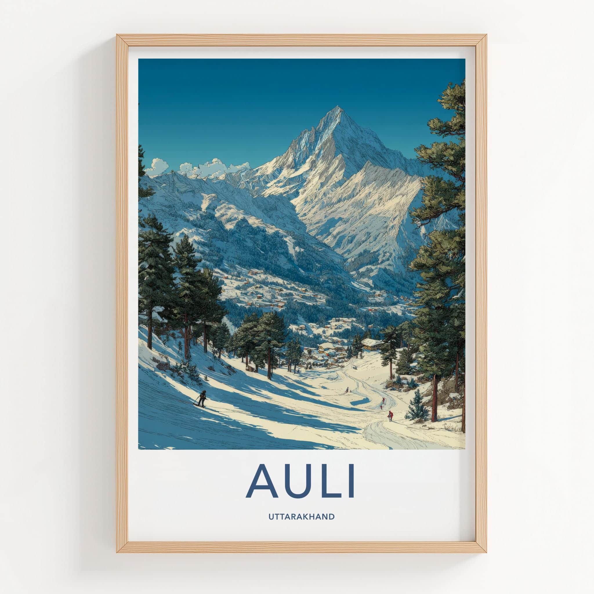 Auli Poster - India Travel Art - Uttarakhand Snowy Slopes Home Decor