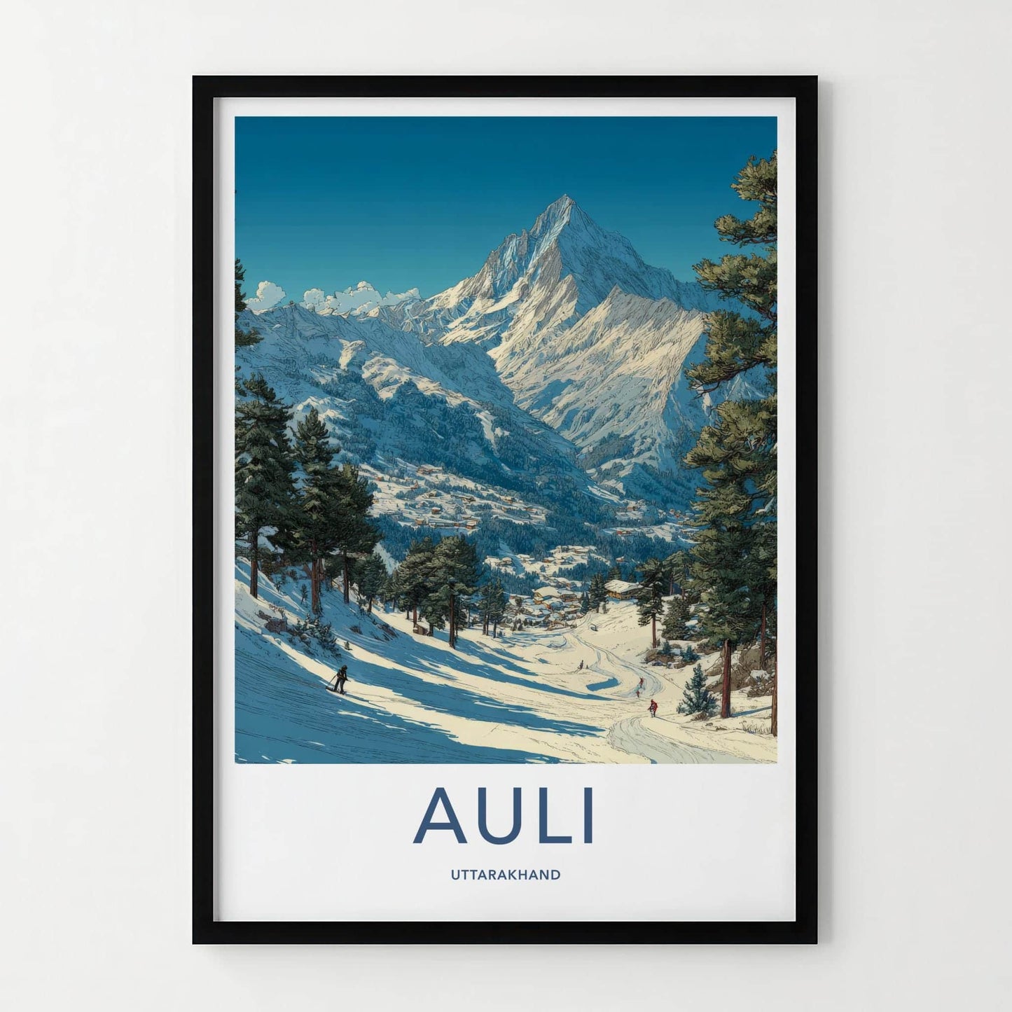 Auli Poster - India Travel Art - Uttarakhand Snowy Slopes Home Decor