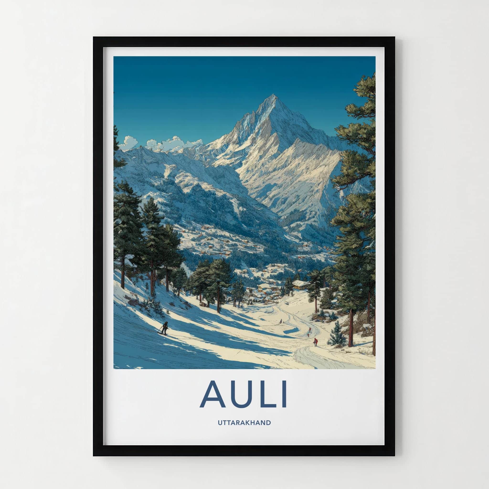 Auli Poster - India Travel Art - Uttarakhand Snowy Slopes Home Decor