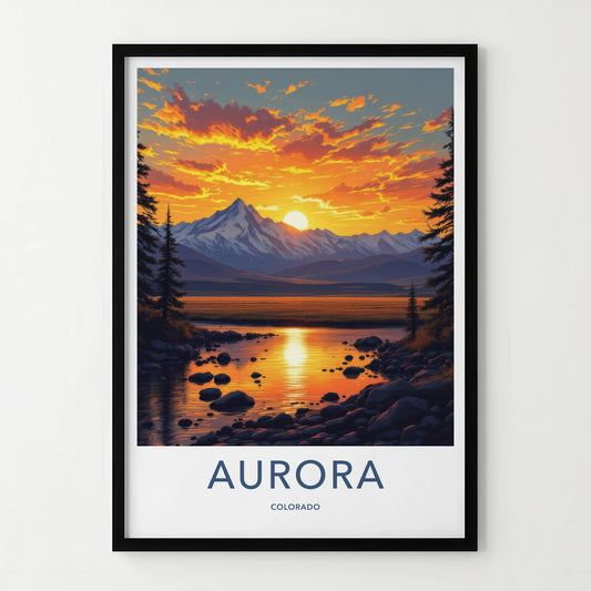 Aurora Poster - Colorado Travel Art - Mountain River Sunset Home Decor