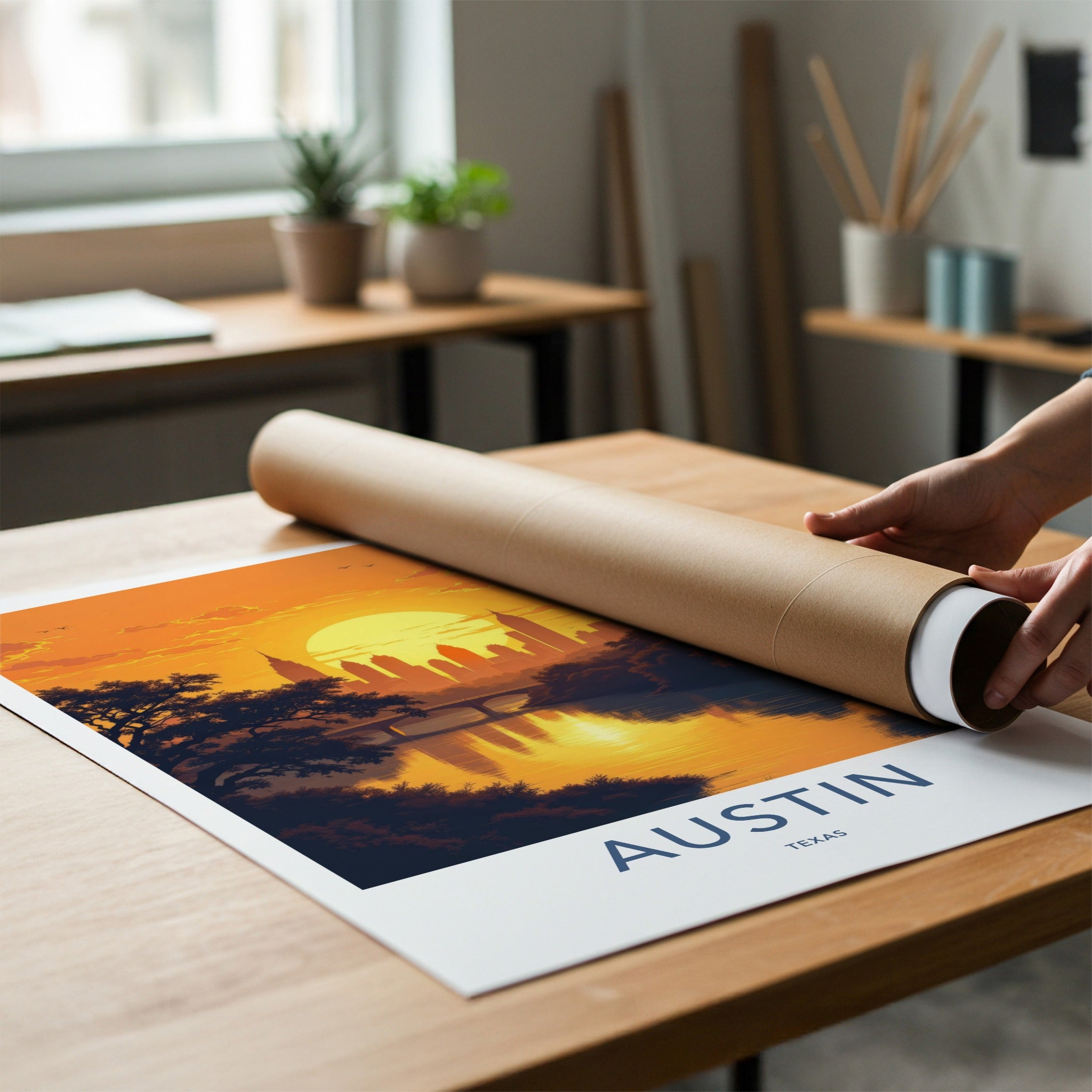 Austin Poster - Texas Art Print - Urban Sunset Skyline Wall Decor