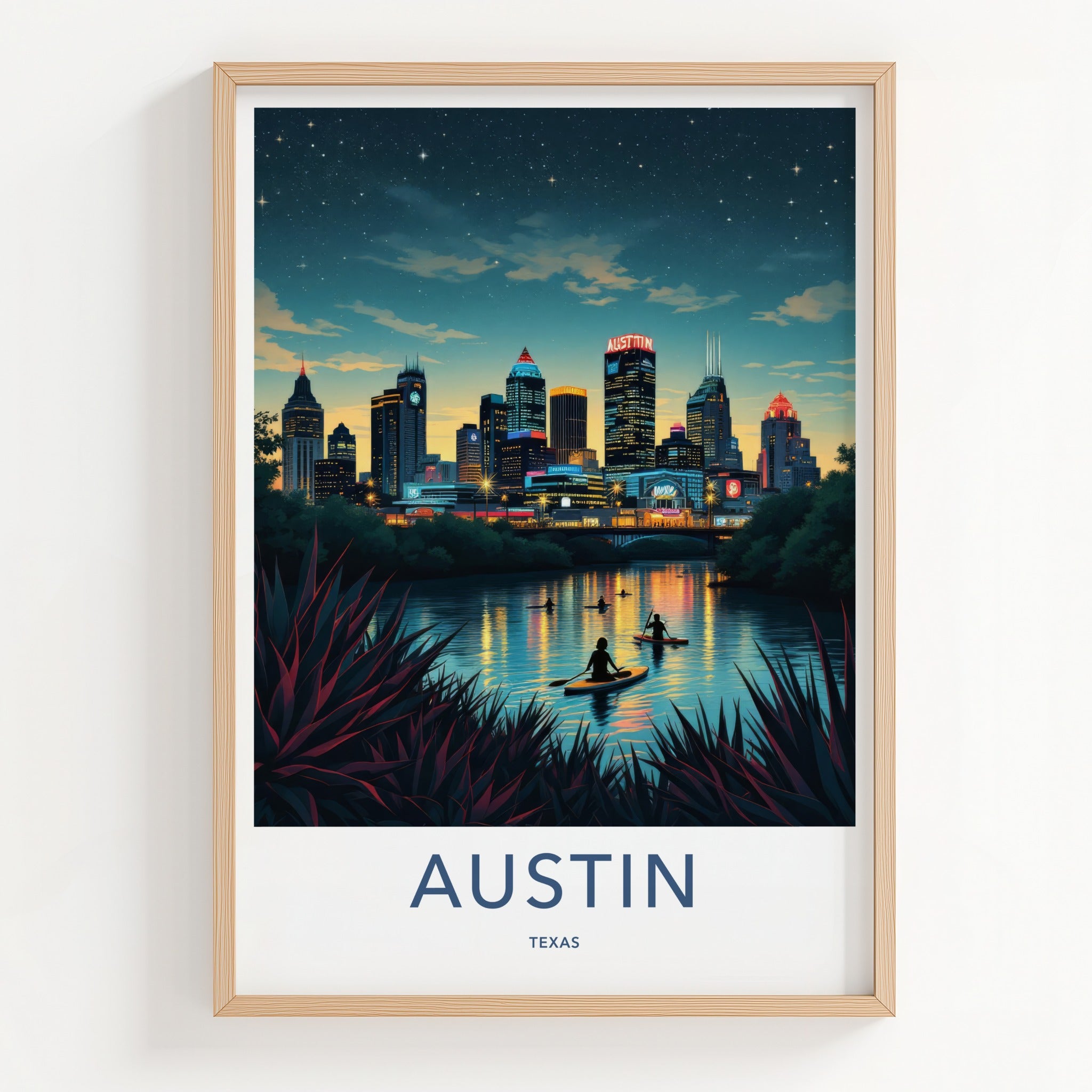 Austin Poster - Texas Framed Art - Skyline River Kayakers Gallery Art