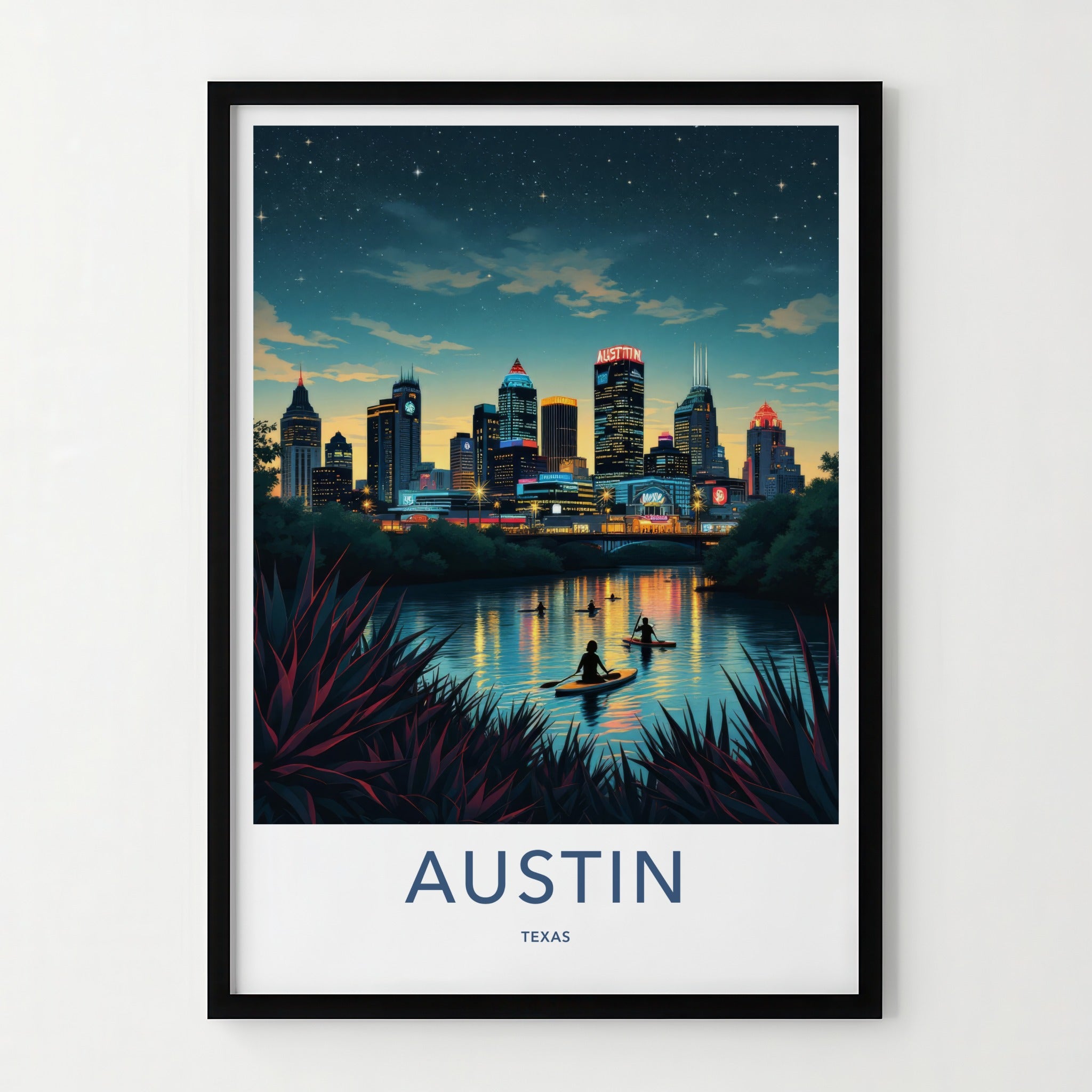 Austin Poster - Texas Framed Art - Skyline River Kayakers Gallery Art