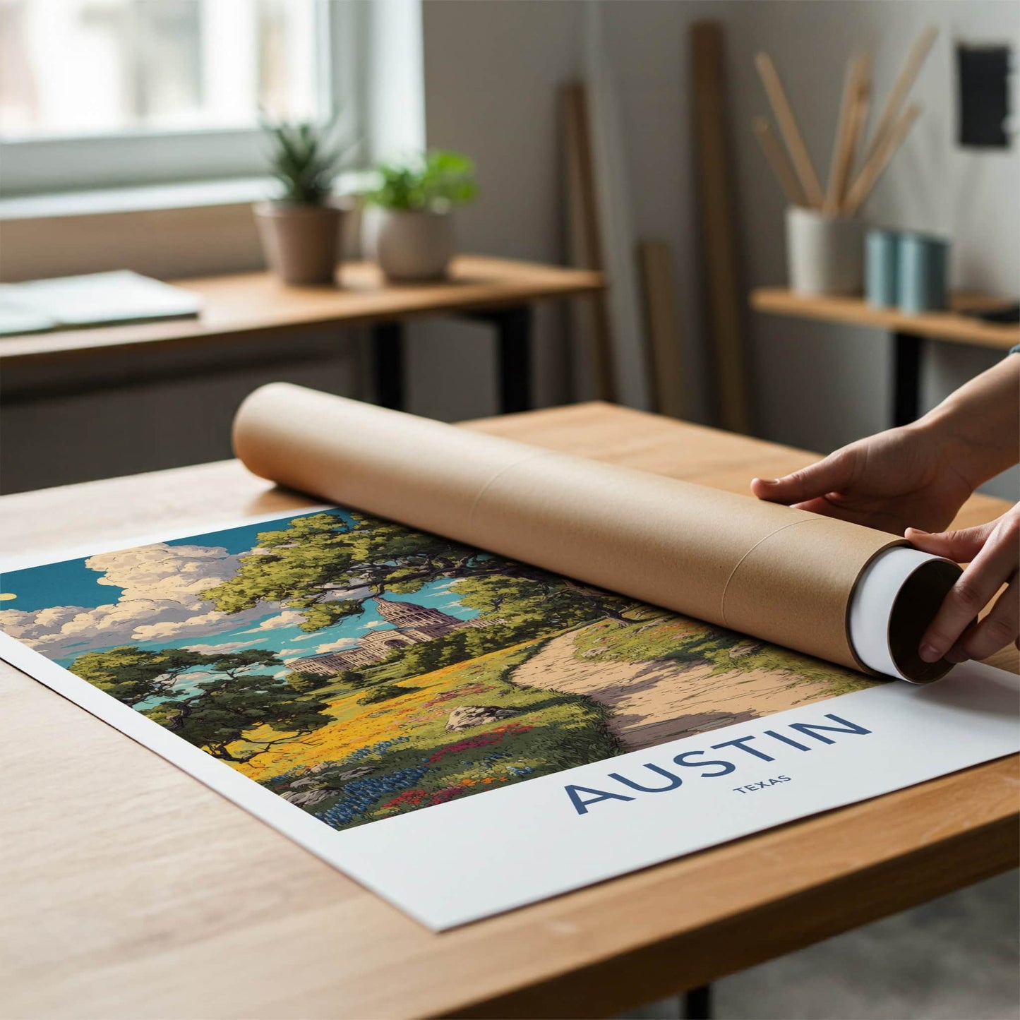 Austin Poster - Texas Travel Art - Capitol Building Path Wall Decor