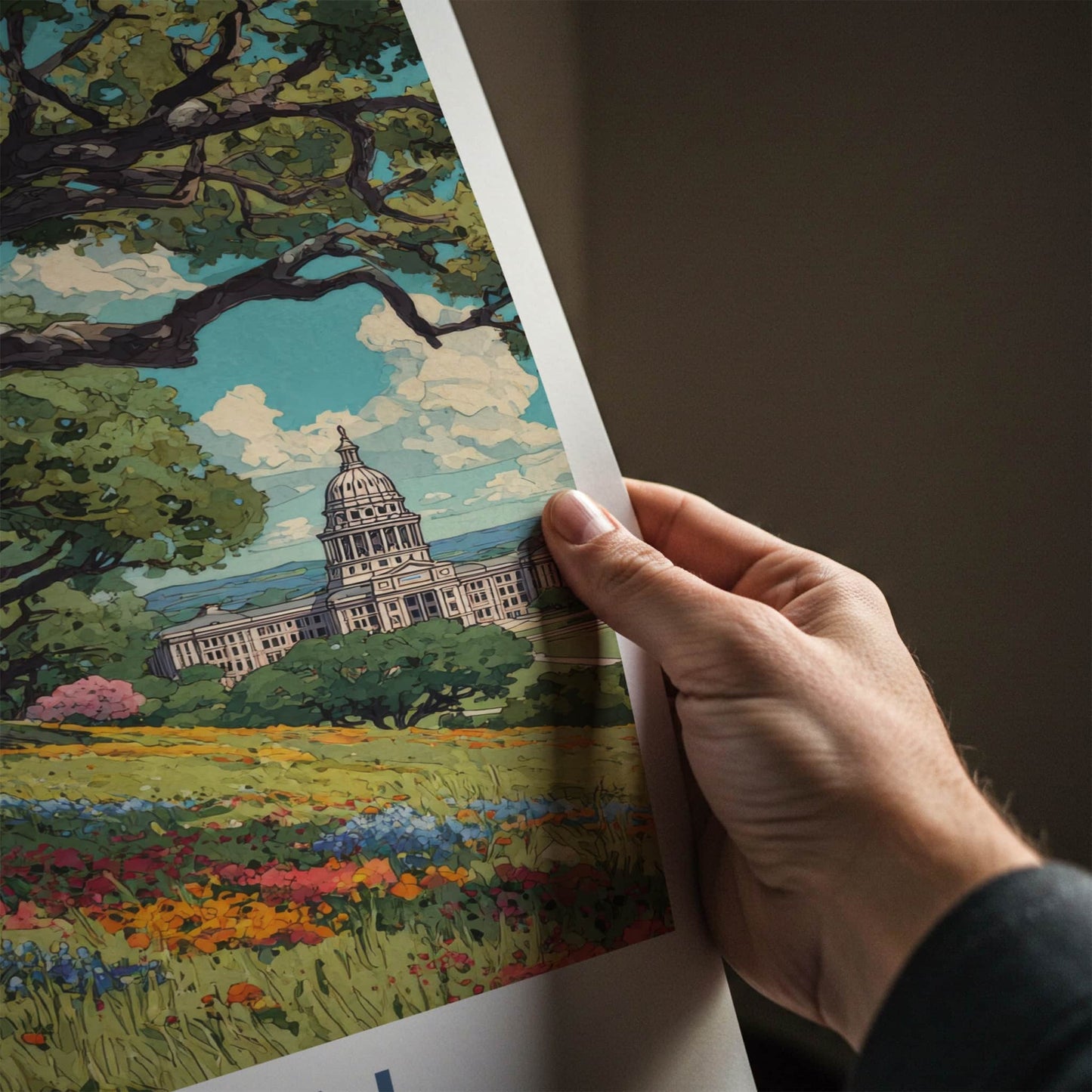 Austin Poster - Texas Travel Art - Hillside Flowers Capitol Home Decor