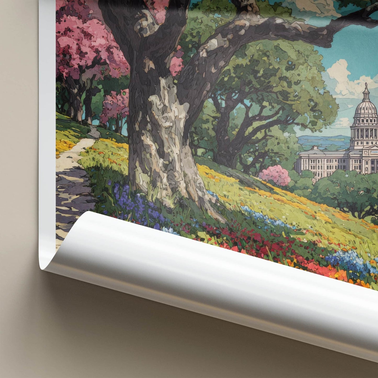 Austin Poster - Texas Travel Art - Hillside Flowers Capitol Home Decor