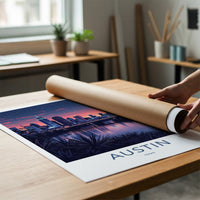 Austin Poster - Texas Travel Art - Moonlit City River Wall Decor