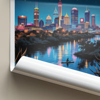 Austin Poster - Texas Travel Art - Paddleboarder City River Wall Decor