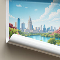 Austin Poster - Texas Travel Art - Skyline Lake Bluebonnets Home Decor