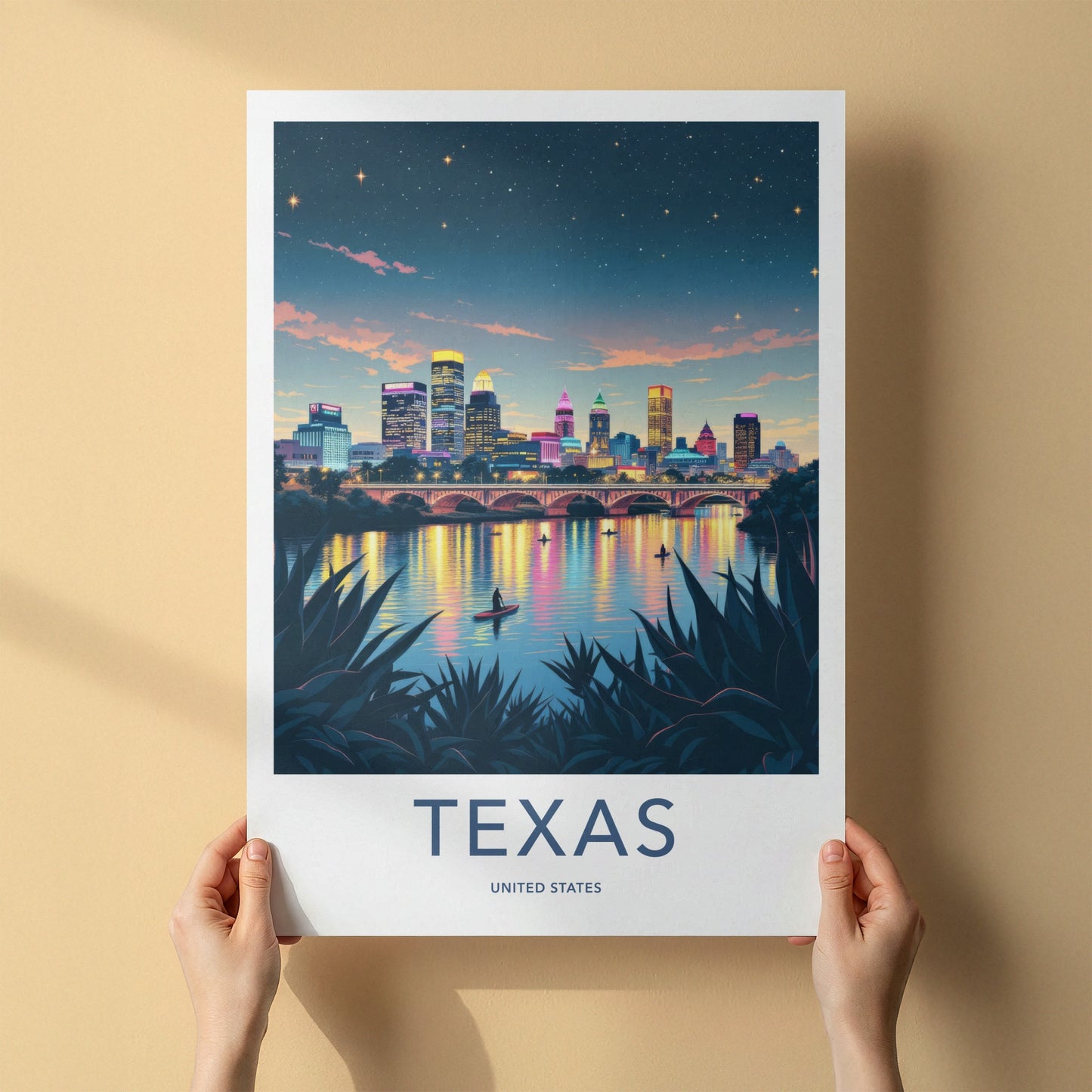 Austin Poster - Texas Travel Art - Vibrant River Skyline Home Decor