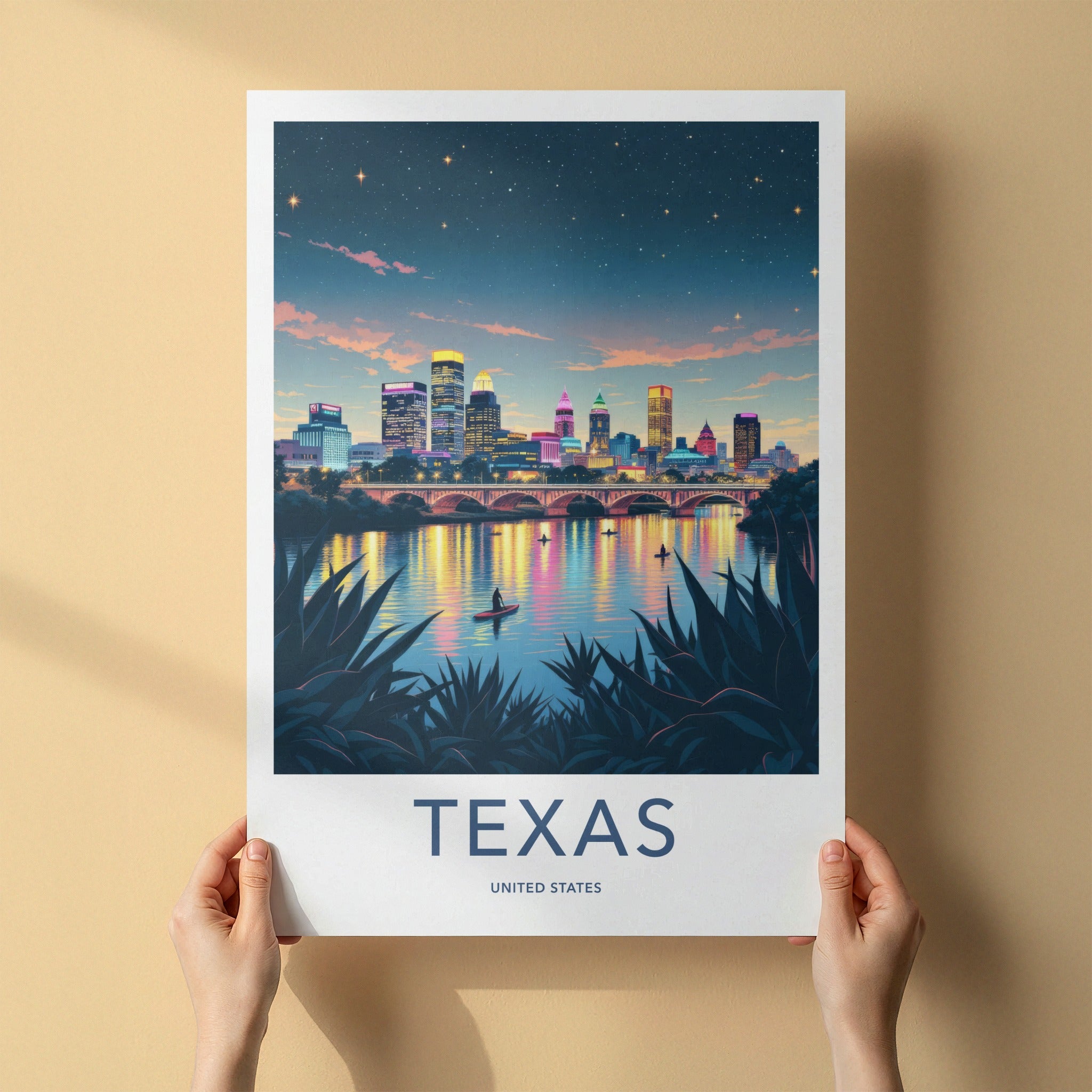 Austin Poster - Texas Travel Art - Vibrant River Skyline Home Decor