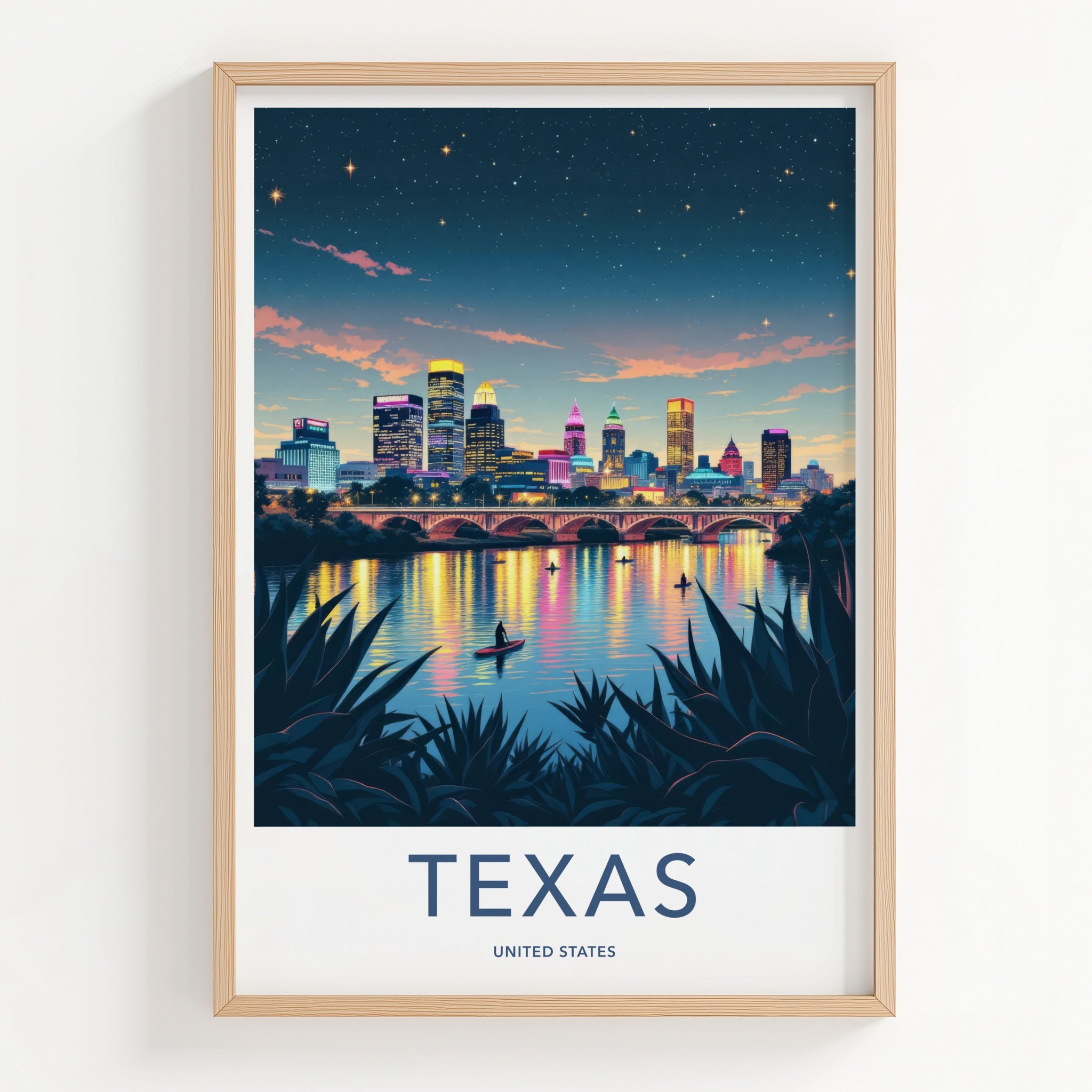Austin Poster - Texas Travel Art - Vibrant River Skyline Home Decor