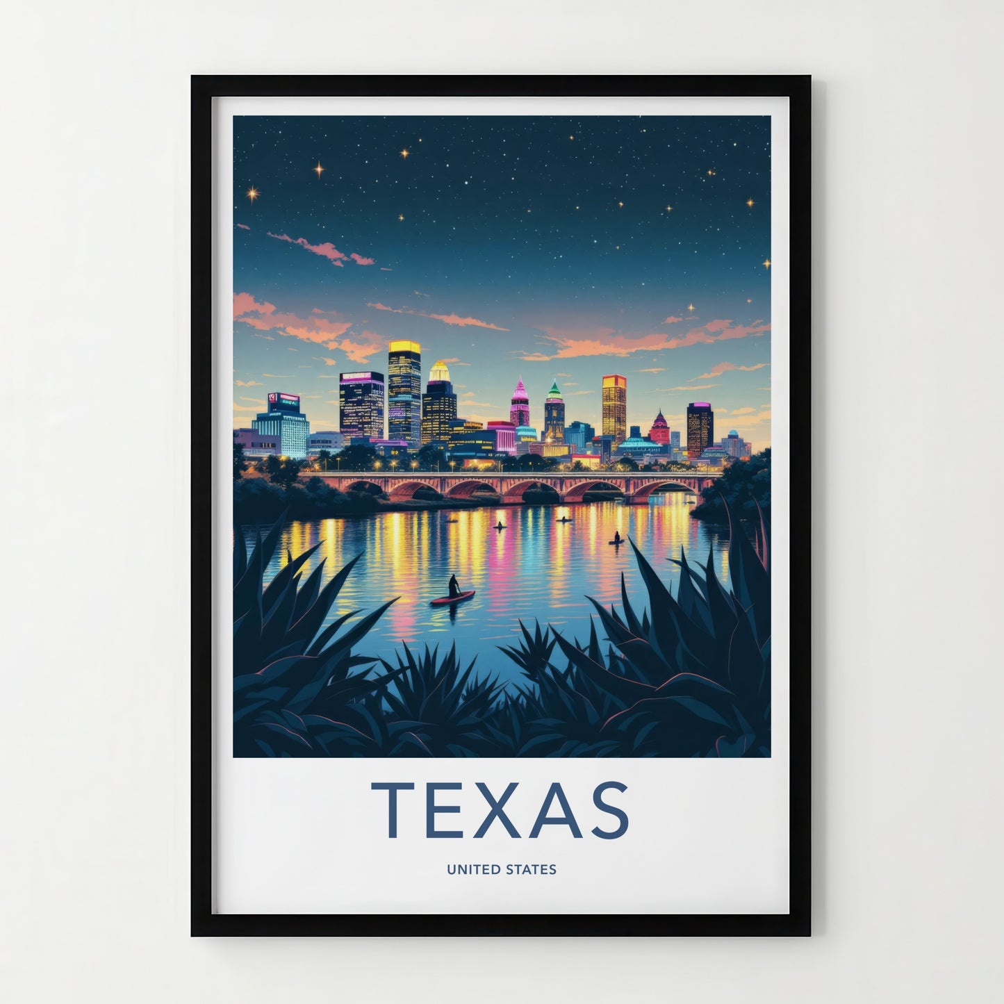 Austin Poster - Texas Travel Art - Vibrant River Skyline Home Decor