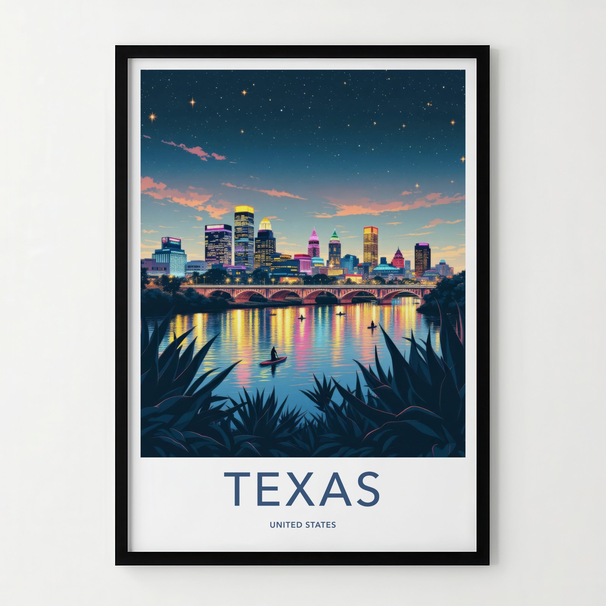 Austin Poster - Texas Travel Art - Vibrant River Skyline Home Decor