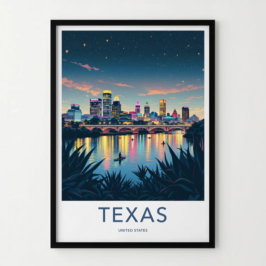 Austin Poster - Texas Travel Art - Vibrant River Skyline Home Decor