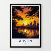 Austin Poster - Texas Wall Art - Reflecting Cityscape Vista Home Decor