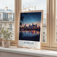Austin Poster - Texas Wall Art - Starry City Reflections Home Decor